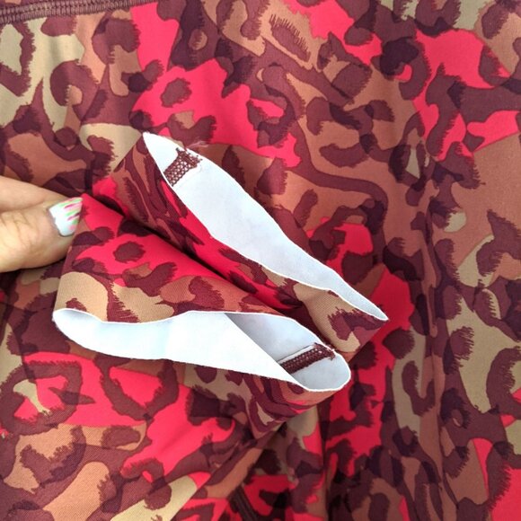 Aerie Offline High Rise Leggings Ankle Crop Stretch Animal Print Bright Red Tan - Picture 8 of 10